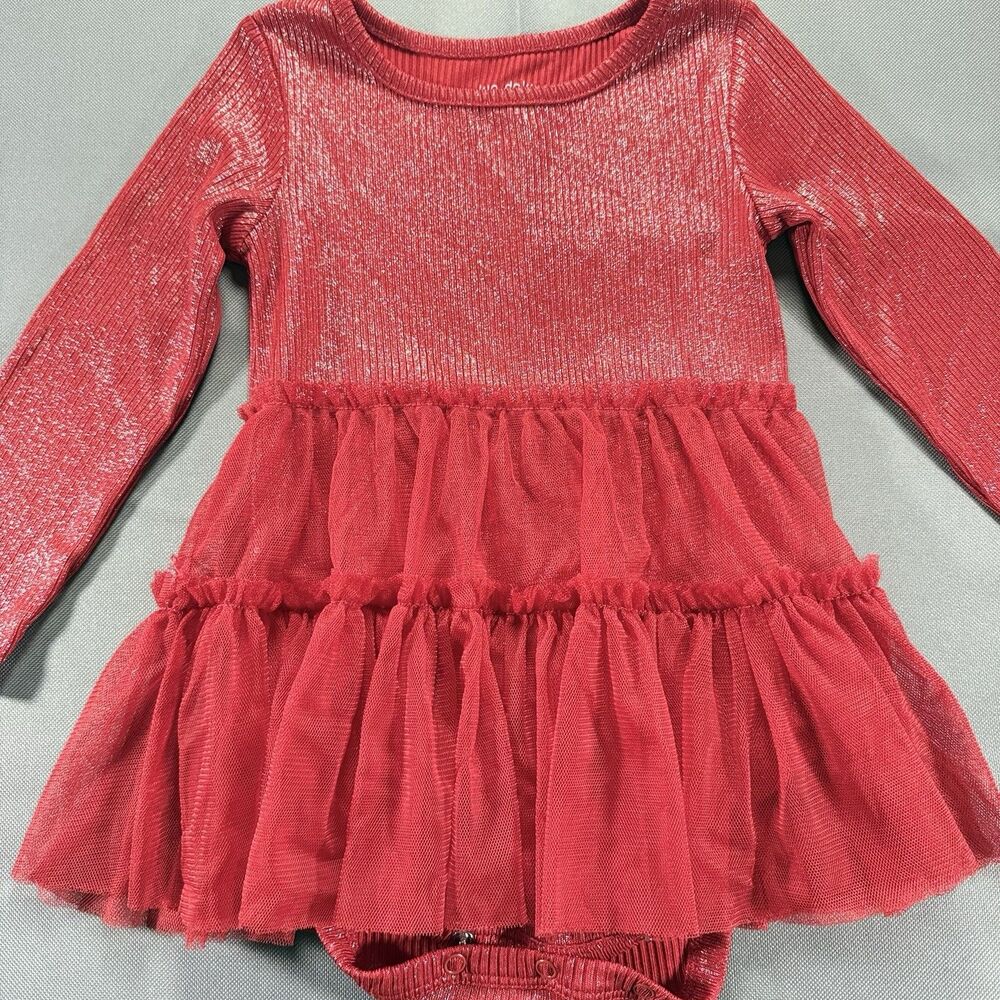 Okie Dokie Red Tutu Skirted Dress Girls 24M Tulle Long Sleeve Ruffle - Picture 2 of 5